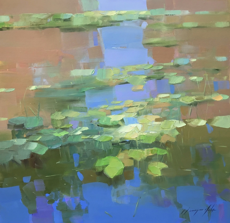 Waterlilies Pond, Original oil Painting, Handmade artwork, One of a Kind                               